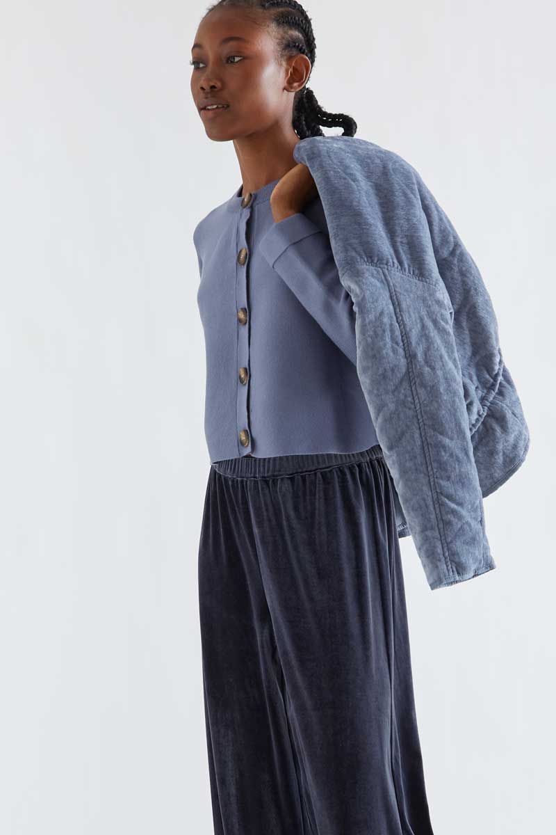 Basic greyish-blue cotton blend cardigan