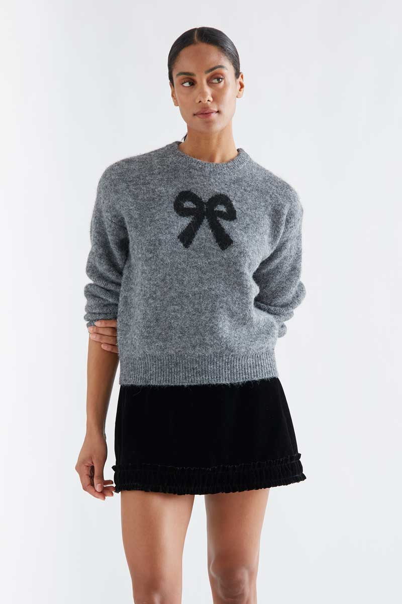 Grey jersey with black bow print