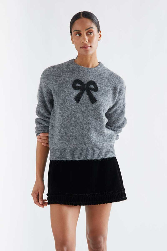 Grey jersey with black bow print