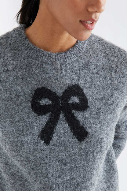 Grey jersey with black bow print