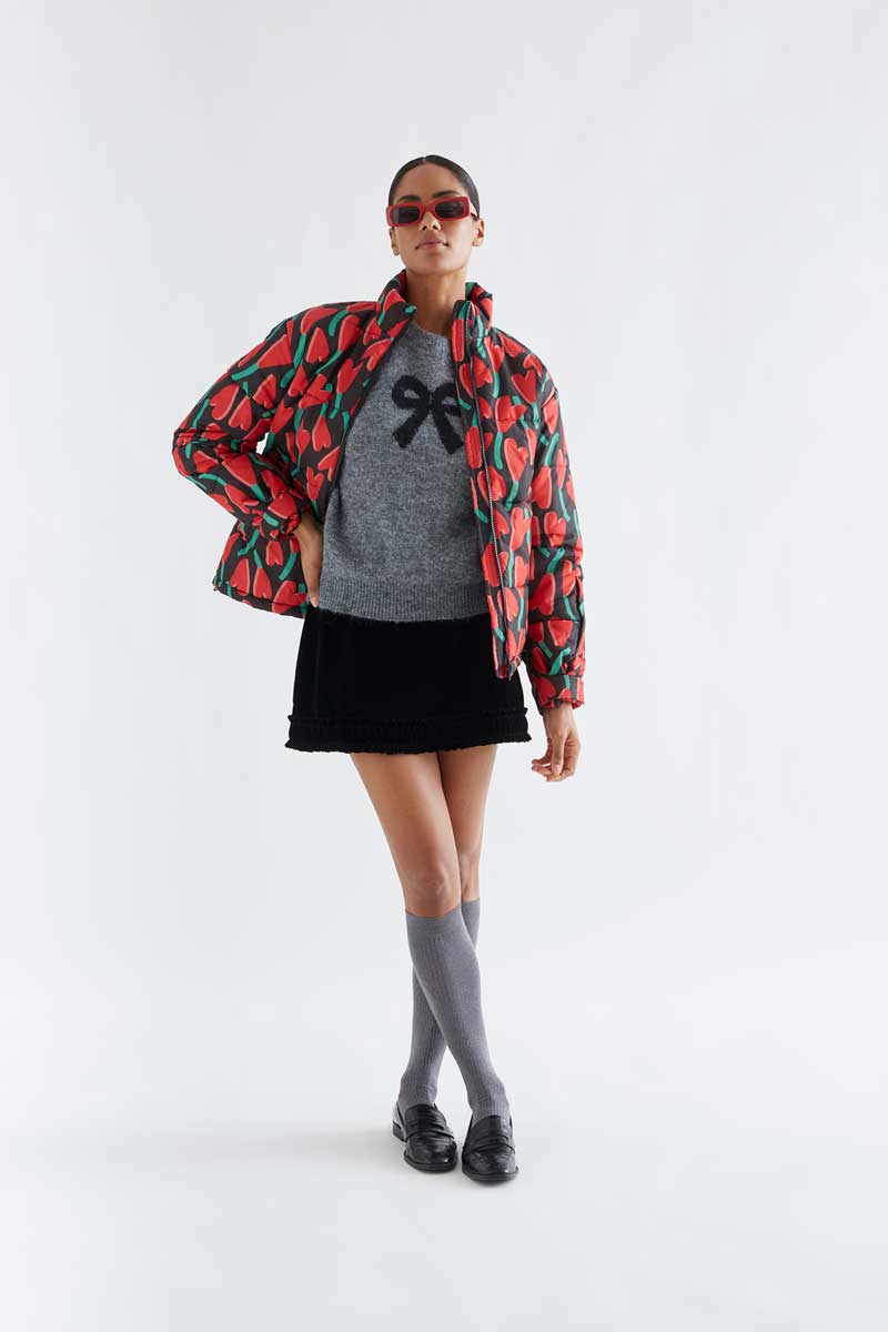 Grey jersey with black bow print