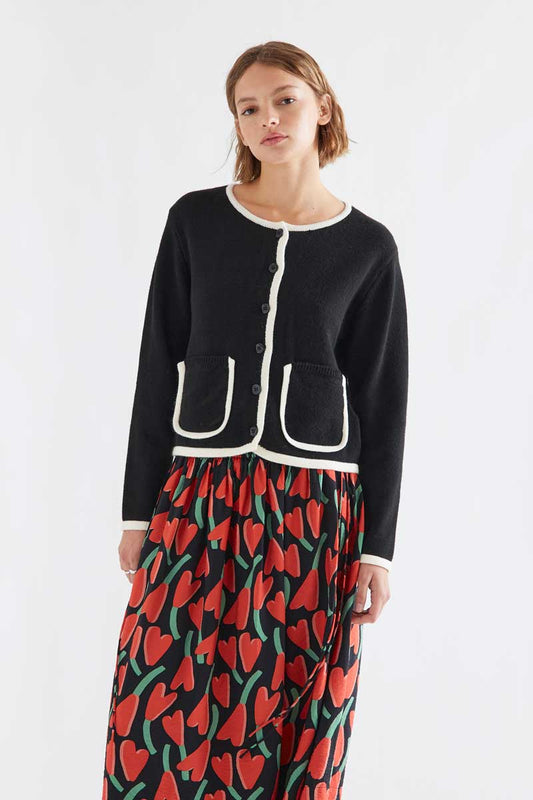 Two-tone black and white knit cardigan
