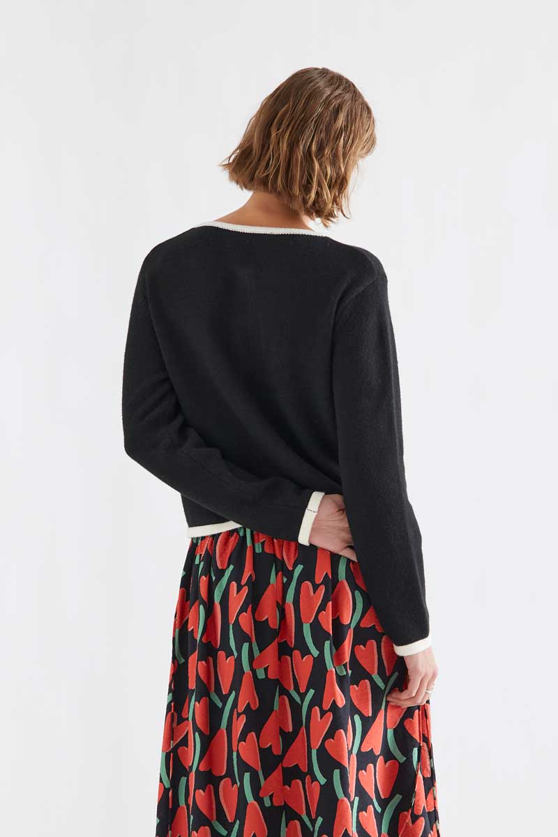 Two-tone black and white knit cardigan