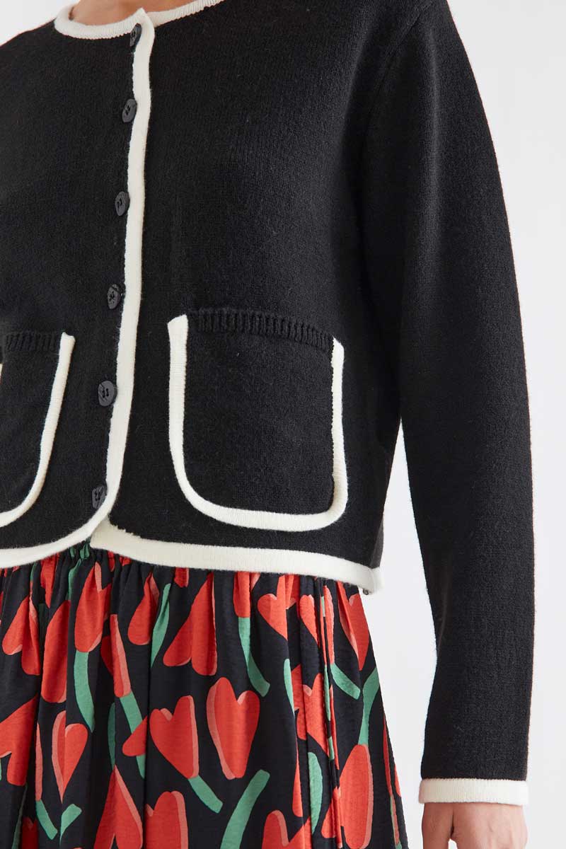 Two-tone black and white knit cardigan