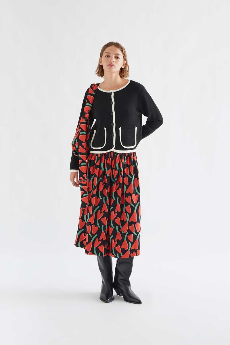 Two-tone black and white knit cardigan