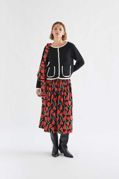 Two-tone black and white knit cardigan