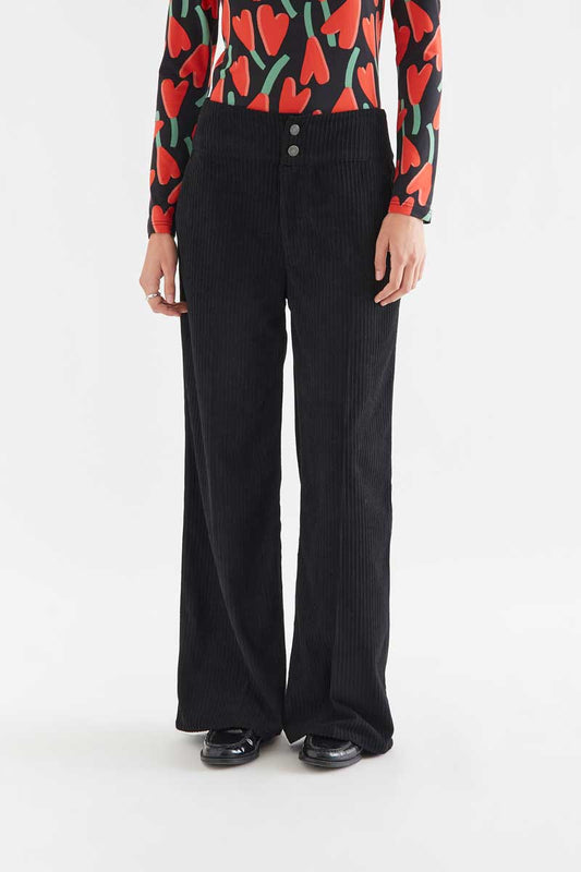 Black double-button corduroy trousers