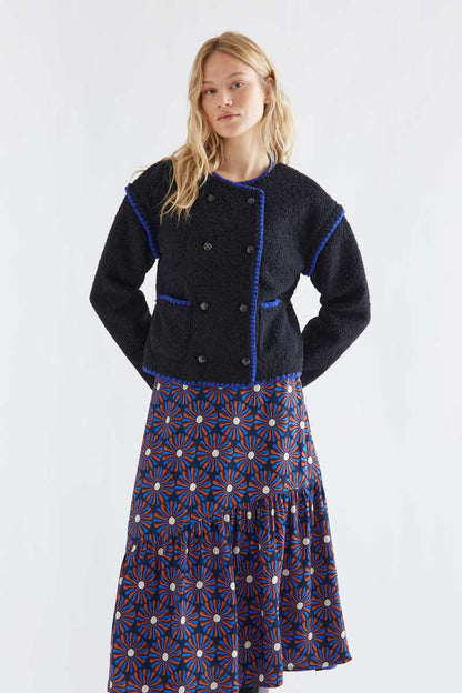 Navy blue curly faux fur short coat