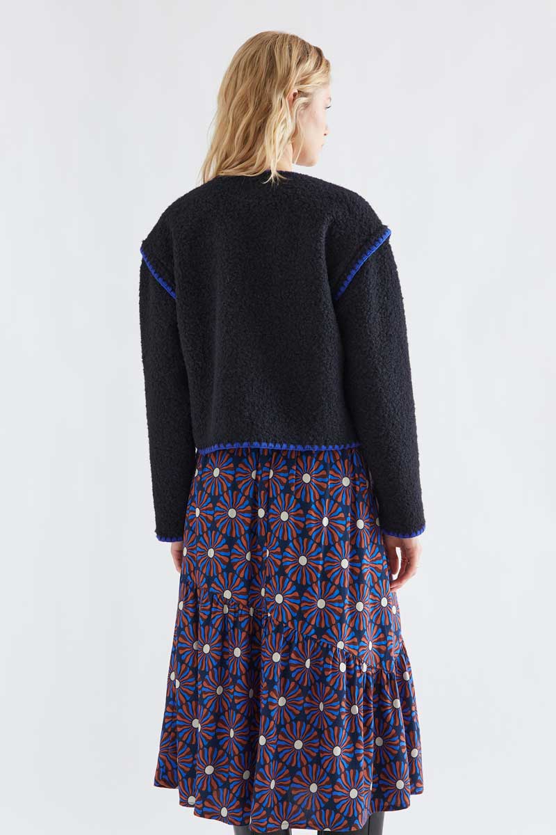Navy blue curly faux fur short coat
