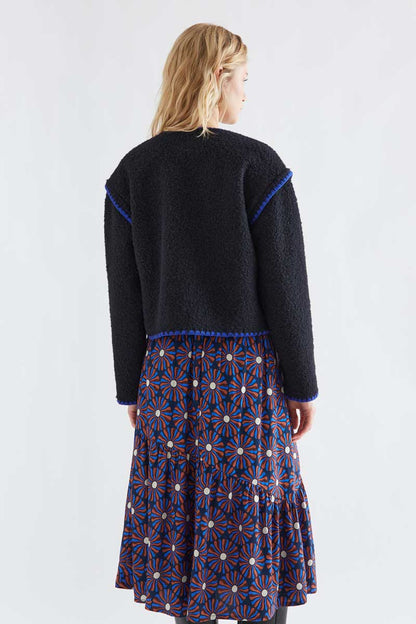 Navy blue curly faux fur short coat