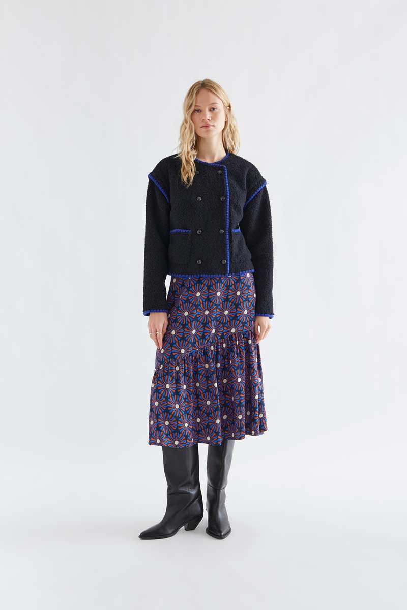 Navy blue curly faux fur short coat