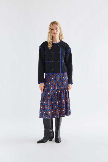 Navy blue curly faux fur short coat