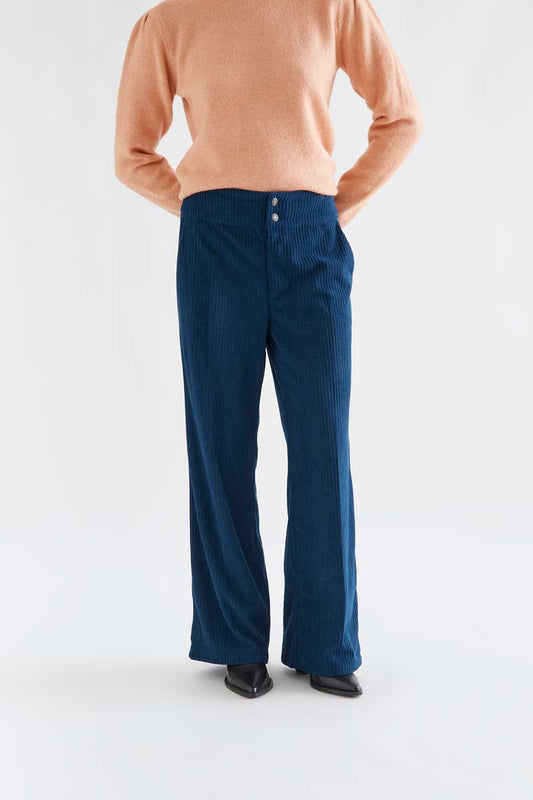 Navy blue double-button corduroy trousers