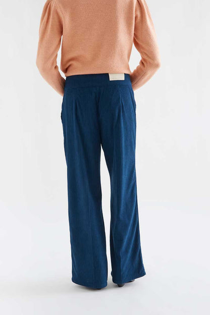 Navy blue double-button corduroy trousers