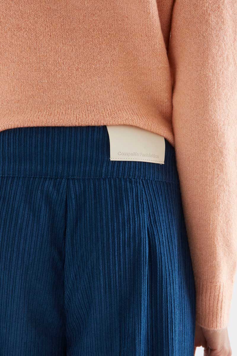 Navy blue double-button corduroy trousers