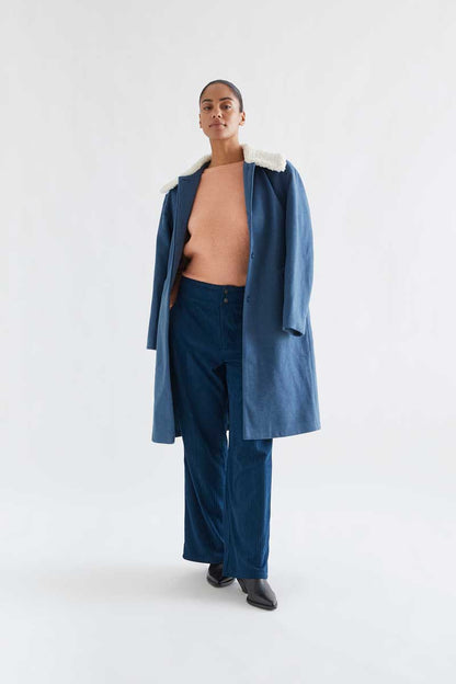 Navy blue double-button corduroy trousers