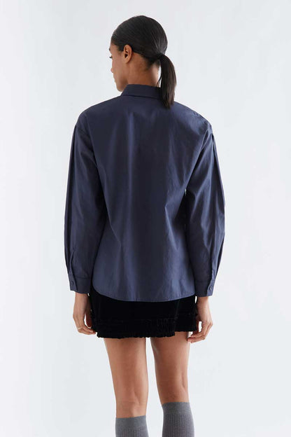 Black 100% cotton shirt with Clematis flower