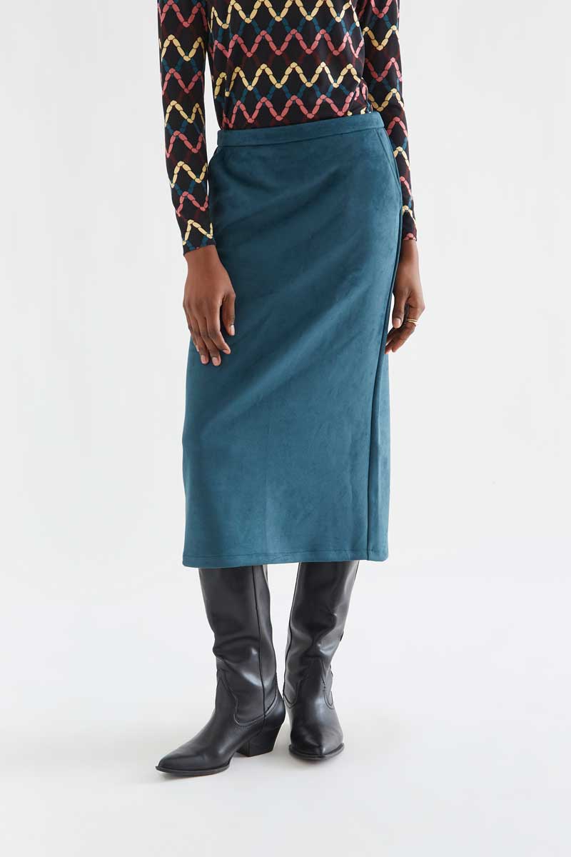 Green suede midi skirt