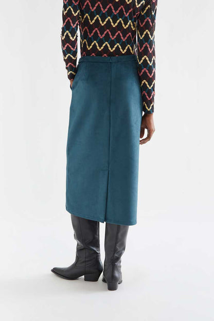 Green suede midi skirt
