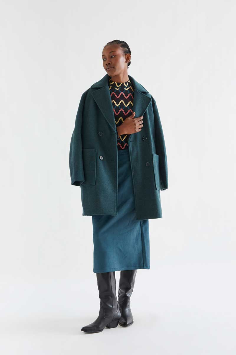 Green suede midi skirt
