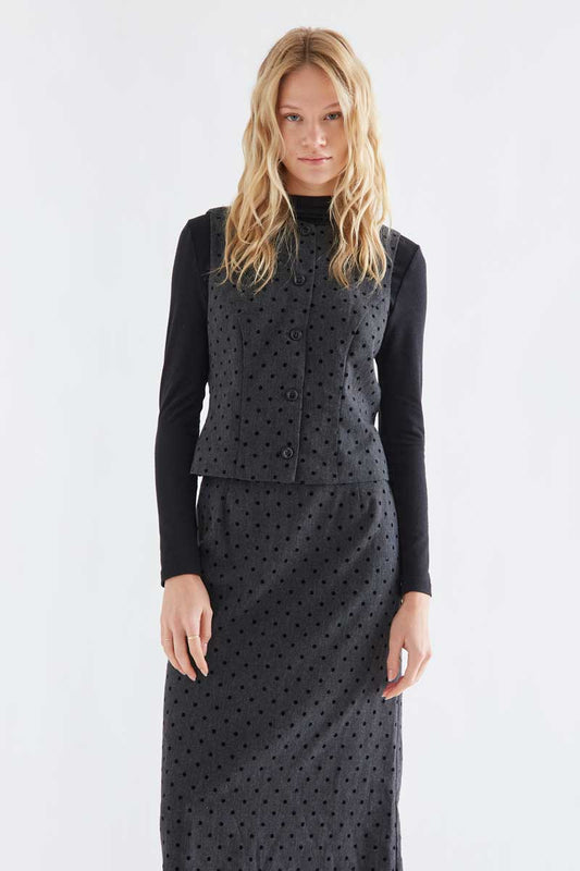 Grey tweed waistcoat with black knit