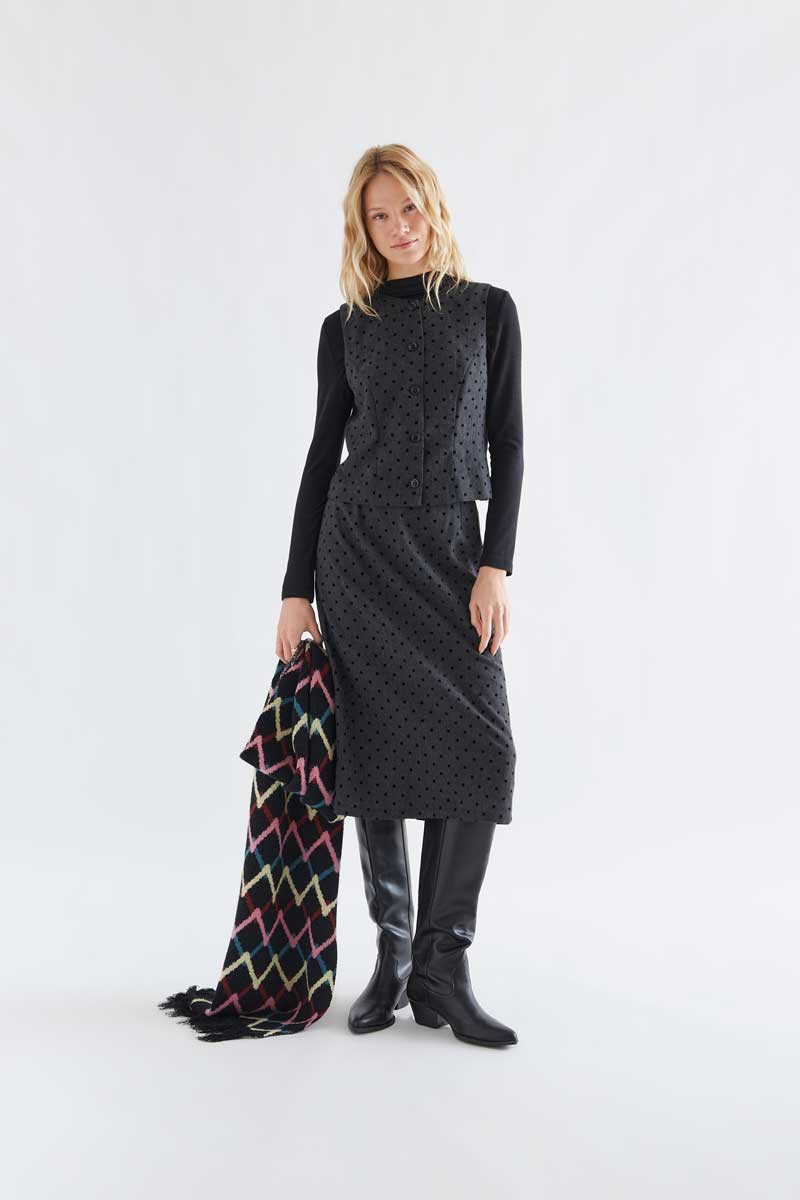 Grey tweed waistcoat with black knit