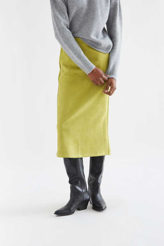 Apple green suede midi skirt