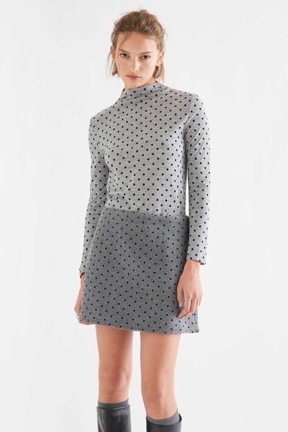 Heather grey basic T-shirt with small black polka dots