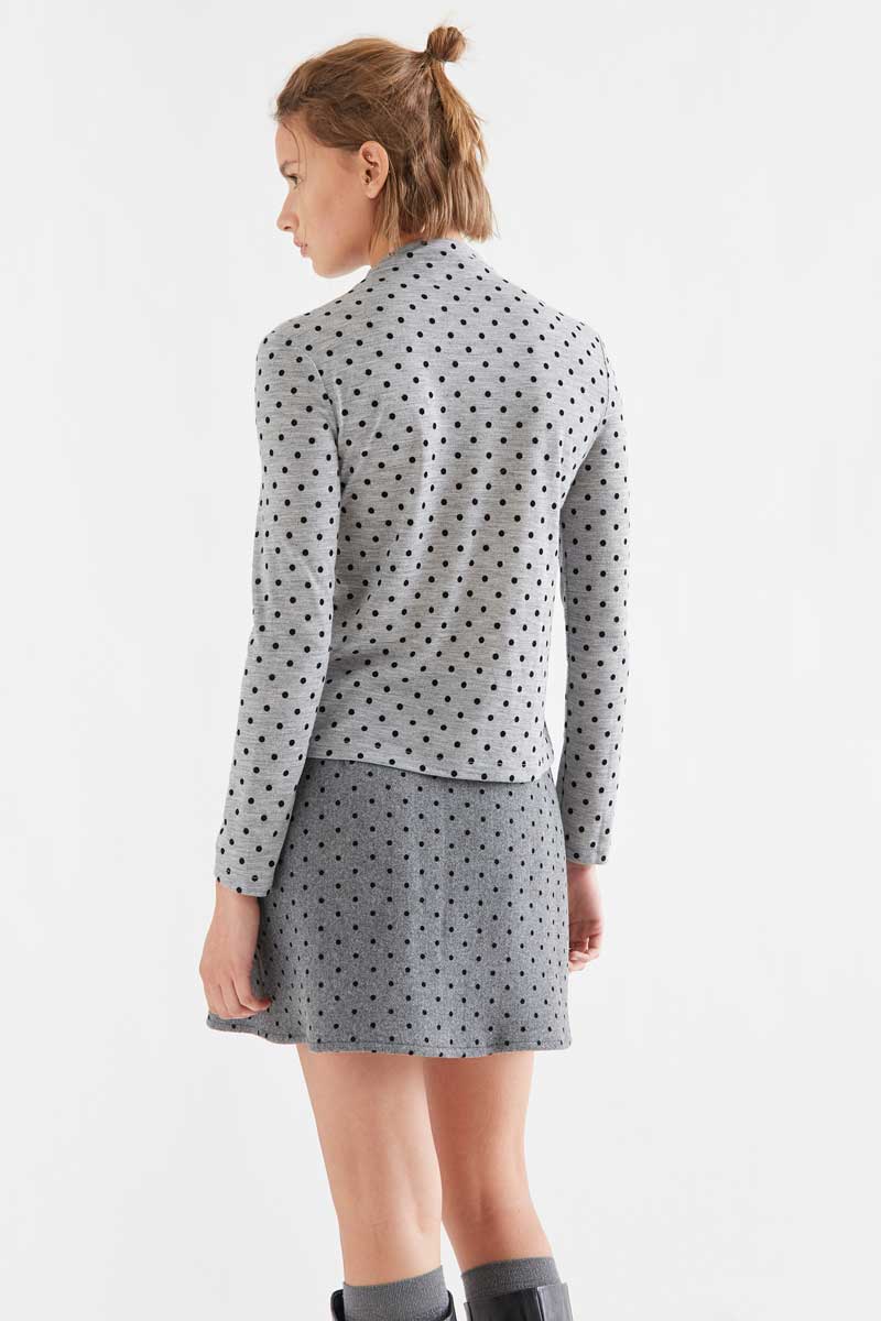 Heather grey basic T-shirt with small black polka dots