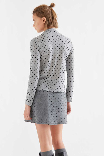 Heather grey basic T-shirt with small black polka dots