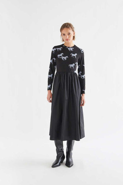 Horse print cotton midi dress
