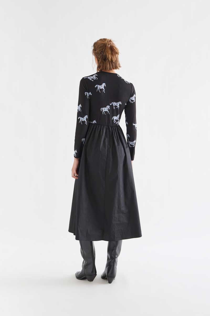 Horse print cotton midi dress
