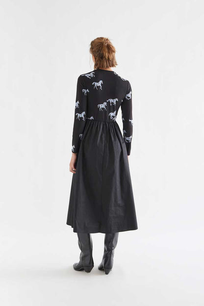 Horse print cotton midi dress