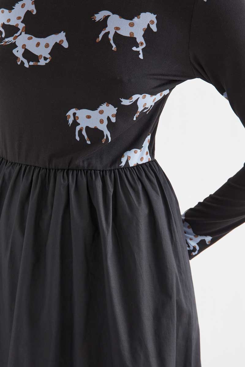 Horse print cotton midi dress