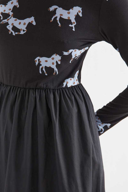 Horse print cotton midi dress