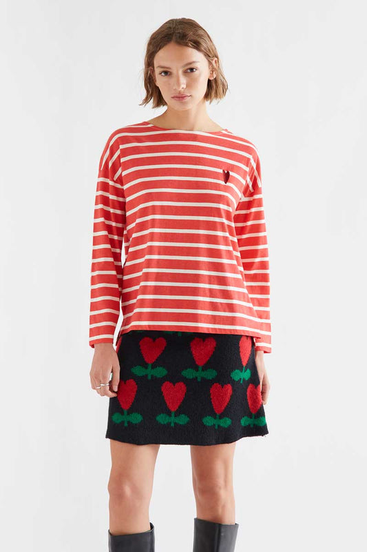 100% cotton T-shirt with red and white stripe print