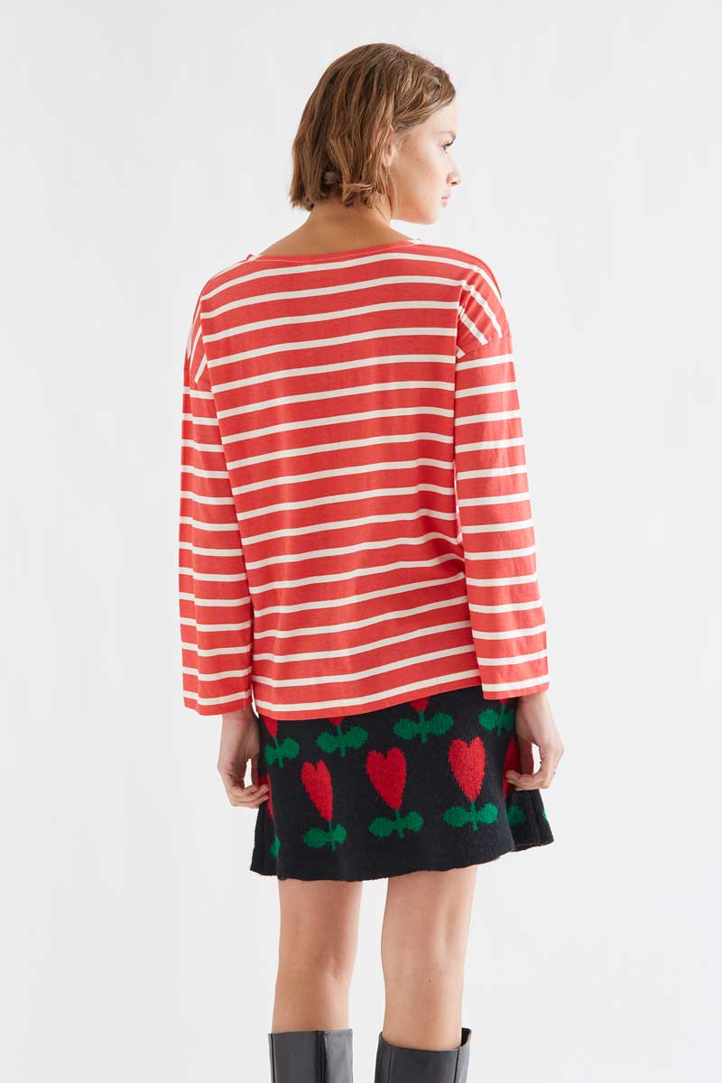 100% cotton T-shirt with red and white stripe print