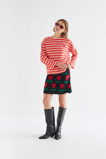 100% cotton T-shirt with red and white stripe print