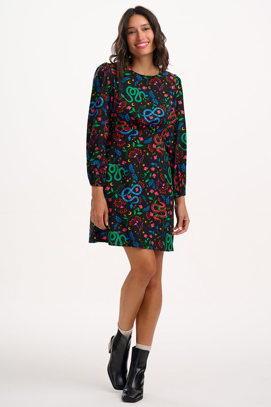 Janet Mini Dress - Black, Snake Floral