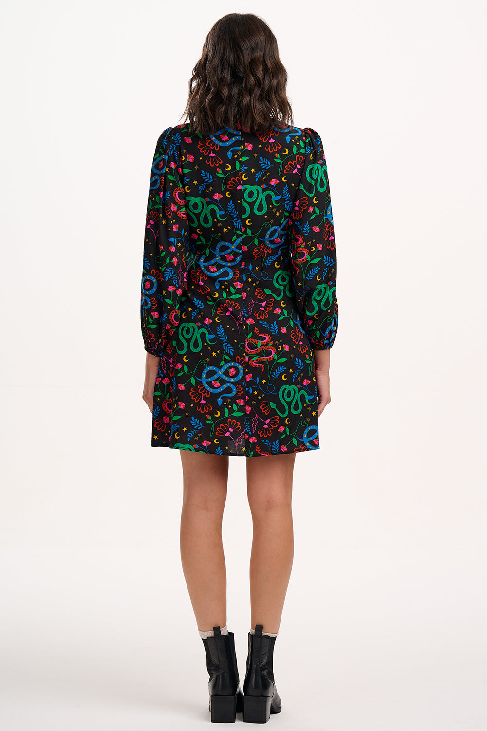 Janet Mini Dress - Black, Snake Floral