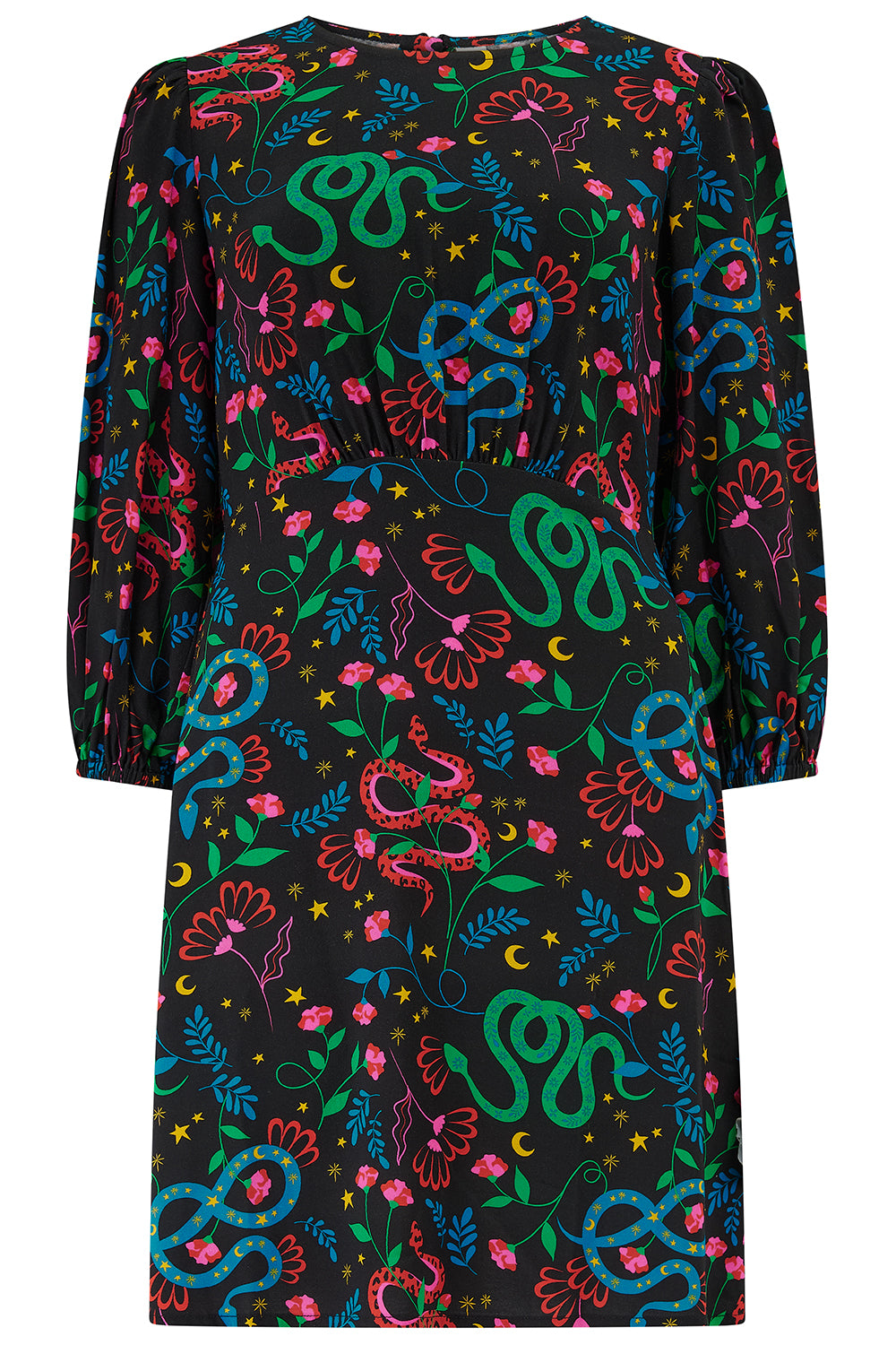 Janet Mini Dress - Black, Snake Floral
