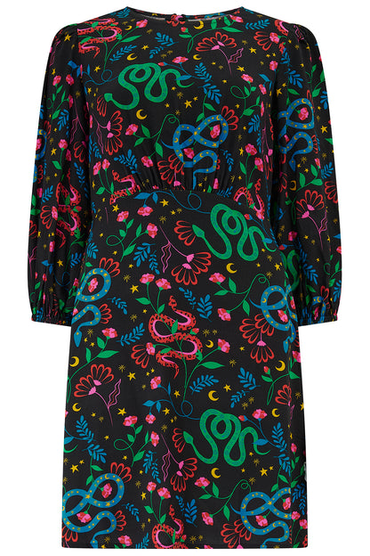 Janet Mini Dress - Black, Snake Floral