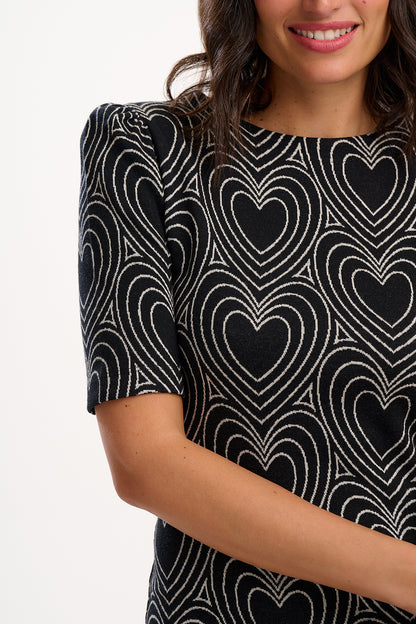 Hatsy Jersey Jacquard Midi Dress - Black/Off White, Heart Explosion