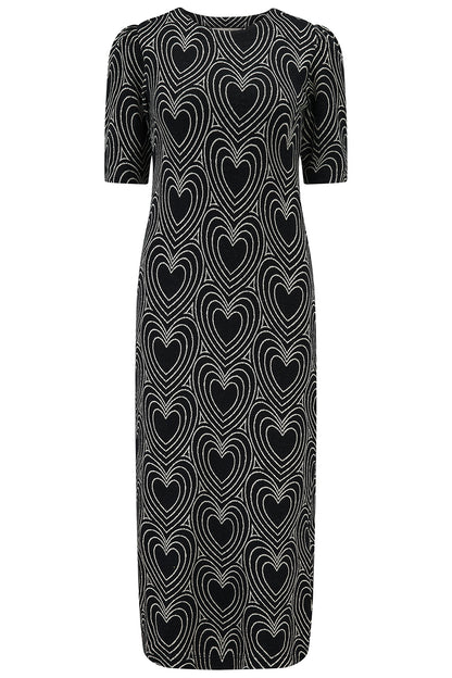 Hatsy Jersey Jacquard Midi Dress - Black/Off White, Heart Explosion