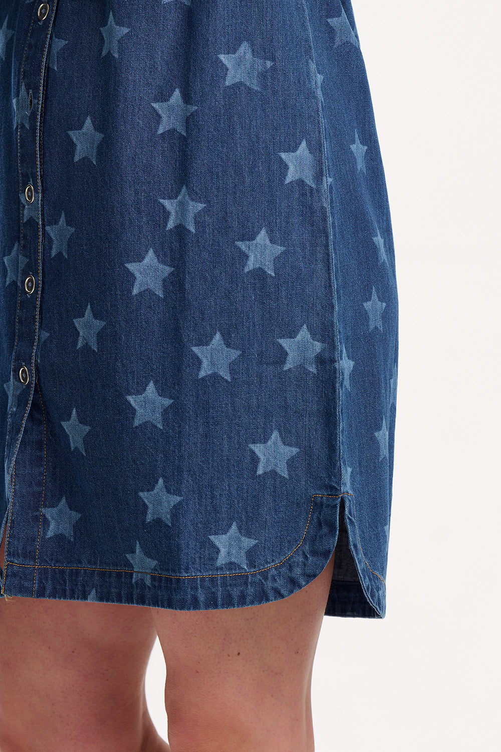 Ilsa Mini Shirt Dress - Mid Blue Denim, Bleached Stars