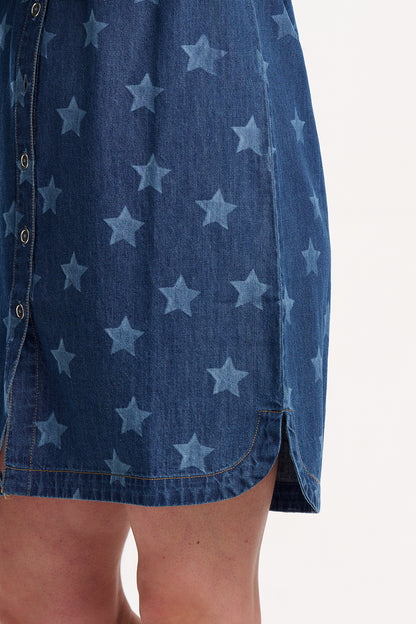 Ilsa Mini Shirt Dress - Mid Blue Denim, Bleached Stars