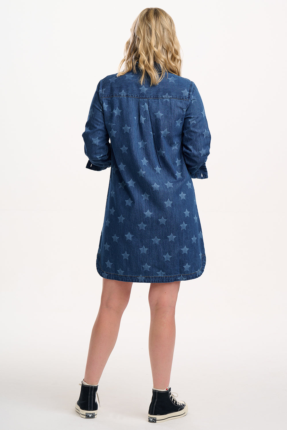 Ilsa Mini Shirt Dress - Mid Blue Denim, Bleached Stars