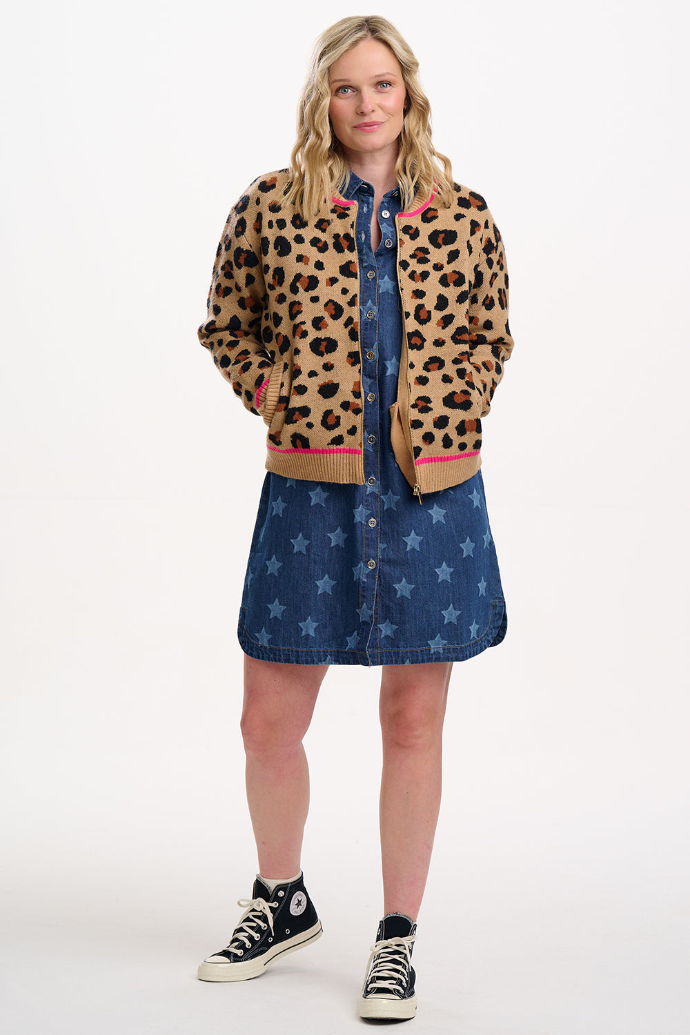 Ilsa Mini Shirt Dress - Mid Blue Denim, Bleached Stars