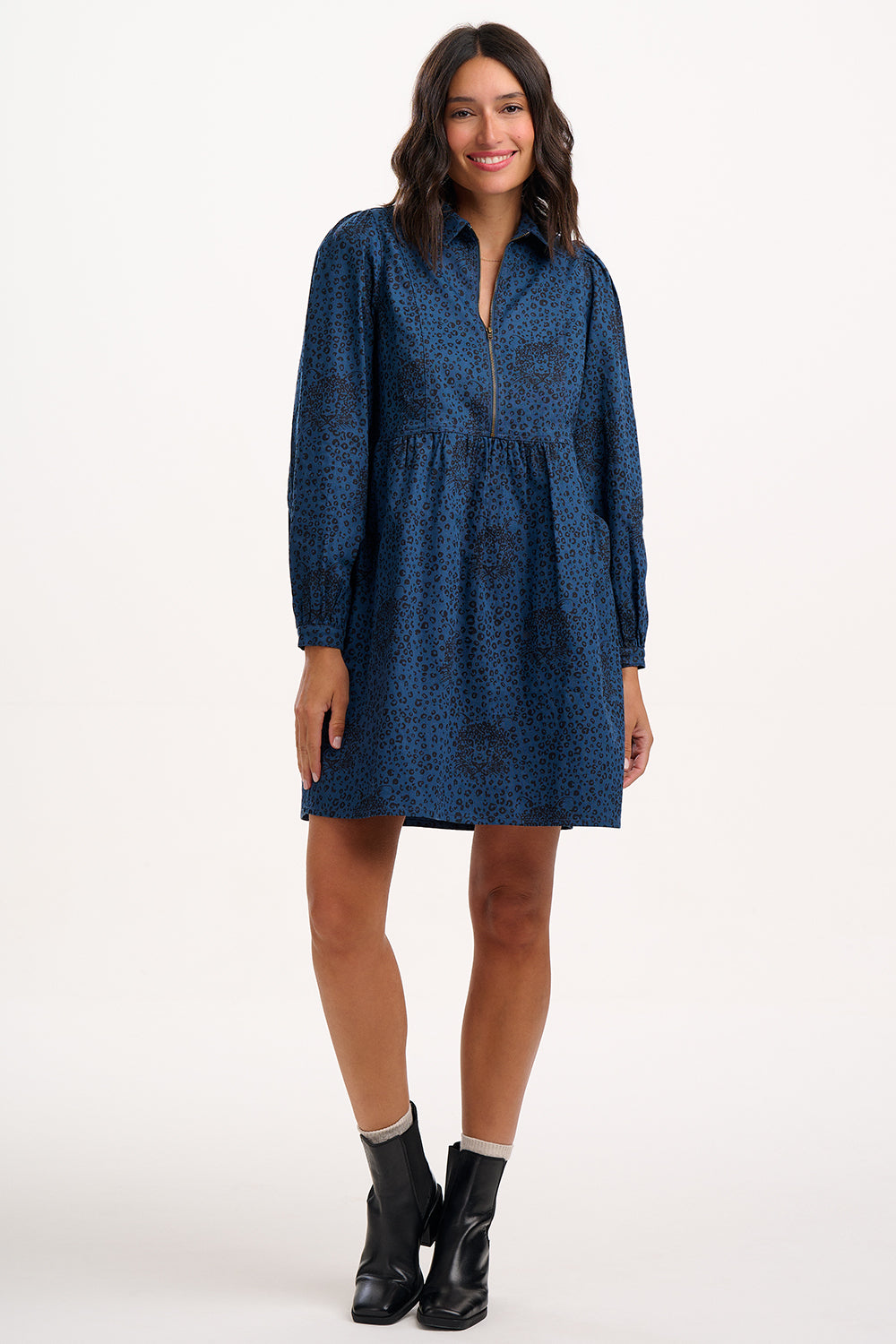 Karen Mini Smock Dress - Deep Blue Denim