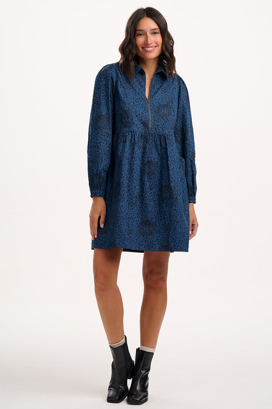Karen Mini Smock Dress - Deep Blue Denim